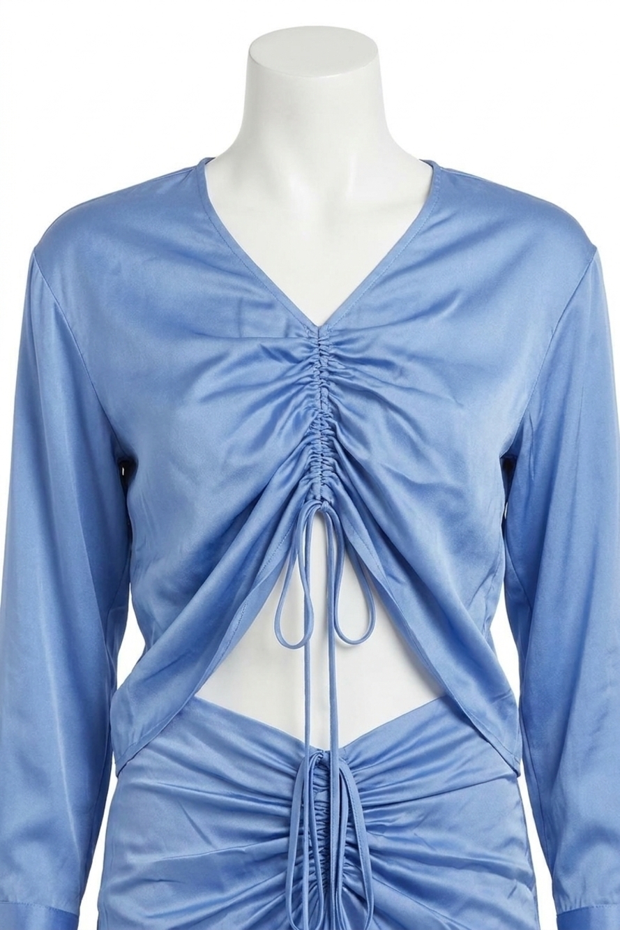 NEW LINE AND DOT natasha ruched front tie blouse in sky blue
